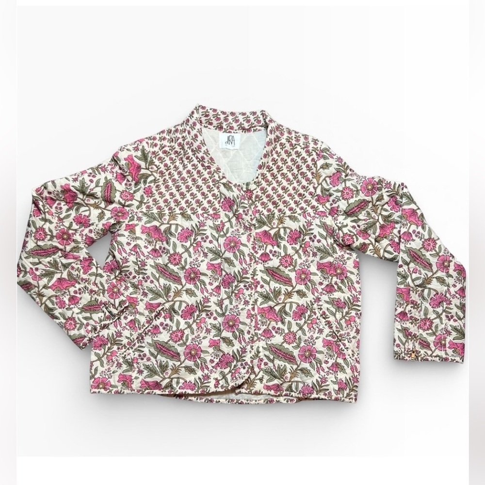 SPRING! Anthropologie dRA LA Quilted Floral Zip Jacket Pink Green Medium